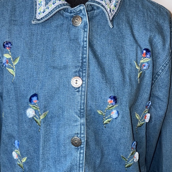 Vintage Cottage Core Embroidered Denim Jacket Large - Picture 2 of 16